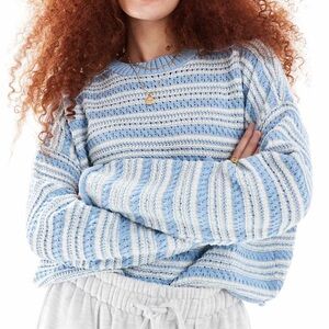 ASOS DESIGN cropped crew neck stitch sweater in blue stripe